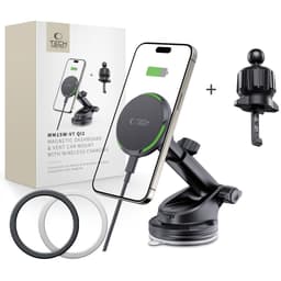 Tech-Protect MM15W-V7 Qi2 MagSafe bilholder med trådløs opladning 15W sugekop/ventilgitter - Sort