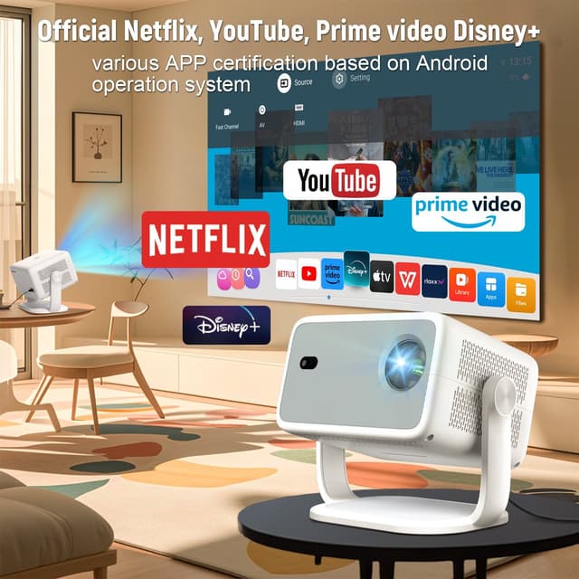 NÖRDIC 1080P Projektor Netflix-certificeret 320 ANSI lumen 2.4/5G WiFi 6 understøttelse til iOS/Android
