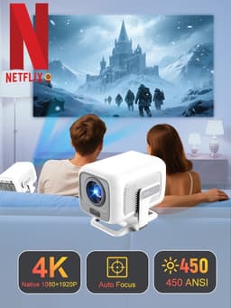 NÖRDIC 1080P Projektor Netflix-sertifisert 200 ANSI lumen 2.4/5G WiFi 6 støtte for iOS/Android