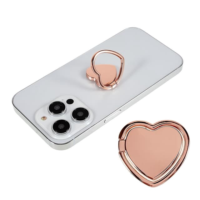 SKALO Hjärtformat Metallring Mobilgrepp Roterbar med Ställfunktion - Roséguld