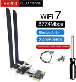 NÖRDIC WiFi 7 PCIe x1 trådlöst nätverkskort med Intel BE200-chipset, 8800 Mbps, Bluetooth 5.4