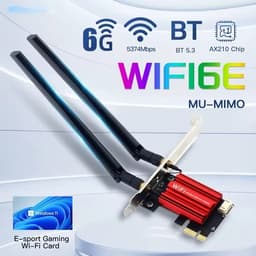 NÖRDIC PCIe AX210 WiFi-kort, tri-band 6 GHz/5 GHz/2,4 GHz internt nettverkskort, 5400 Mbps, PCIe, 8 dBi, Bluetooth 5.3-adapter