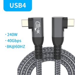 NÖRDIC vinklet 2m USB4 USB-C til C Nylonflettet kabel PD3.1 240W 40G 8K60Hz 4K144Hz Grå