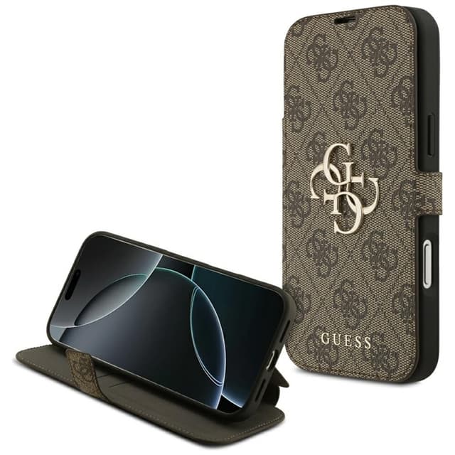 Guess iPhone 17 Pro Plånboksfodral Metal Logo - Brun