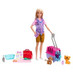 Barbie Dyreredning og -pleie – Lekesett med blond dukke, 2 dyrefigurer og tilbehør (HRG50)