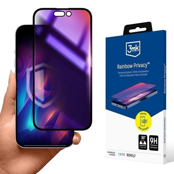 3MK iPhone 16 Pro Max härdat glas Skärmskydd Rainbow Privacy
