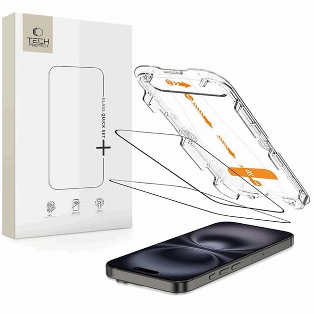 [2-Pack] Tech-Protect iPhone 15/16 Härdat Glas Skärmskydd Quick Set