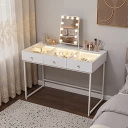 Sminkbord med LED-lampor och Smart sminkspegel – 3 lådor, justerbar ljusstyrka och färgtemperatur – 115x81x55 cm – Vitt