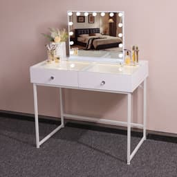 Sminkbord med LED-lampor och Smart sminkspegel – 2 lådor, justerbar ljusstyrka och färgtemperatur – 100x81x55 cm – Vitt