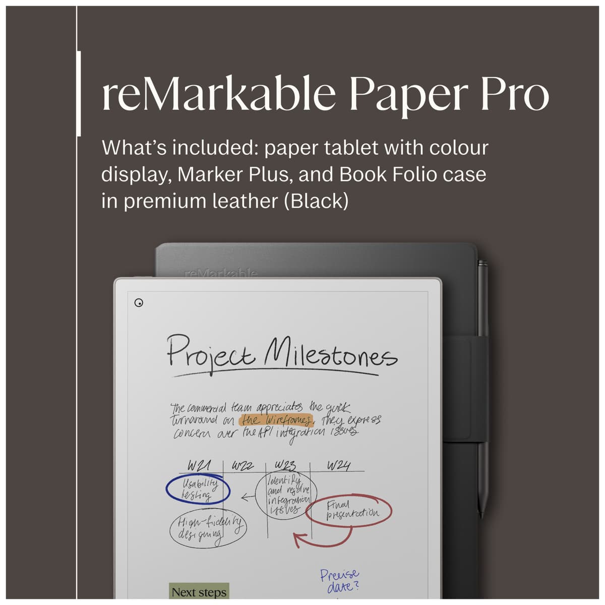 reMarkable Paper Pro E-ink nettbrett + Marker Plus + Folio Leather ...