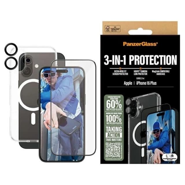 PanzerGlass 3-i-1 beskyttelsespakke iPhone 16 Plus