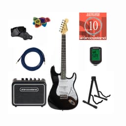 Grooveland ST El-gitar (Sort) Startpakke