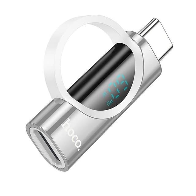 Hoco Adapter USB-C Till Lightning Med Display 3A 60W - Silver - Elgiganten