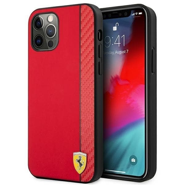 Ferrari On Track Carbon Stripe Taske til iPhone 12 Pro Max - Rød