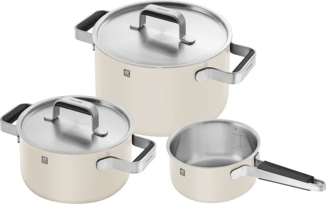 Zwilling Pure gryde- og pandesæt - Elfenben-Hvid - 3 dele, 18/10 rustfrit stål