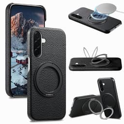 SKALO Litchi PU-Läder Aluminium 360 Kickstand Skal för Samsung Galaxy A37 5G - Svart