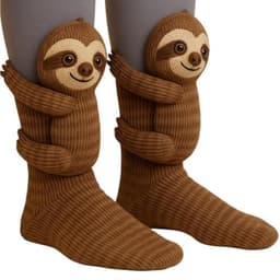 Mjuka Cartoon Sloth Golvstrumpor - Varma & Bekväma Polyesterstickade D