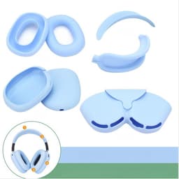 AirPods Max 5-i-1 Silikon Beskyttelsessett: Hodebånd, Bøyle, Ørekopper, Skall og Oppbevaringsveske - Kompatibelt med Apple AirPods Max Lyse blå