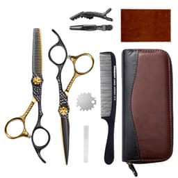 Professional 9CR13 Stainless Steel Hair Cutting Scissors Set - Ergonomic Barber Shears and Thinning Scissors Kit for Salon and Home Use Svart gull