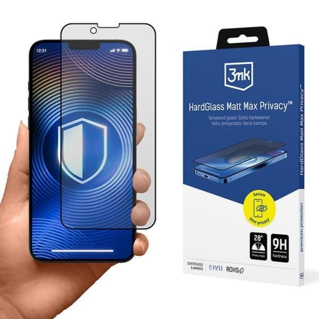 3MK iPhone 15 Plus/16 Plus Härdat glas Skärmskydd Matt Max Privacy