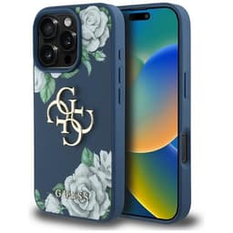 Guess Mobilskal till iPhone 16 Pro Grained Roses Big 4G logo - Blå