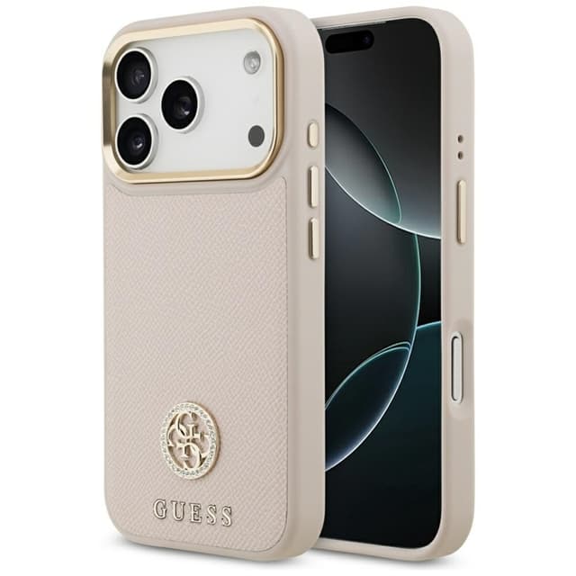 Guess Mobilskal till iPhone 17 Pro Max Magsafe Grained Strass Logo - Rosa