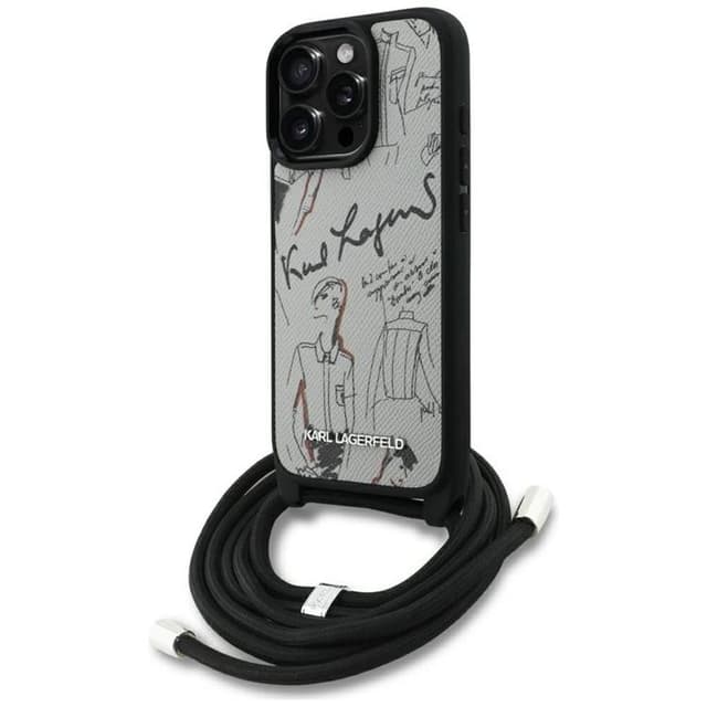 Karl Lagerfeld Mobilskal till iPhone 16 Pro Max Crossbody Grained Pattern - Grå