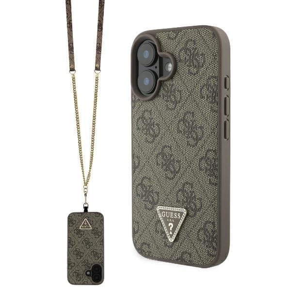 Guess iPhone 16 Mobilskal 4G Metal Logo Crossbody - Brun