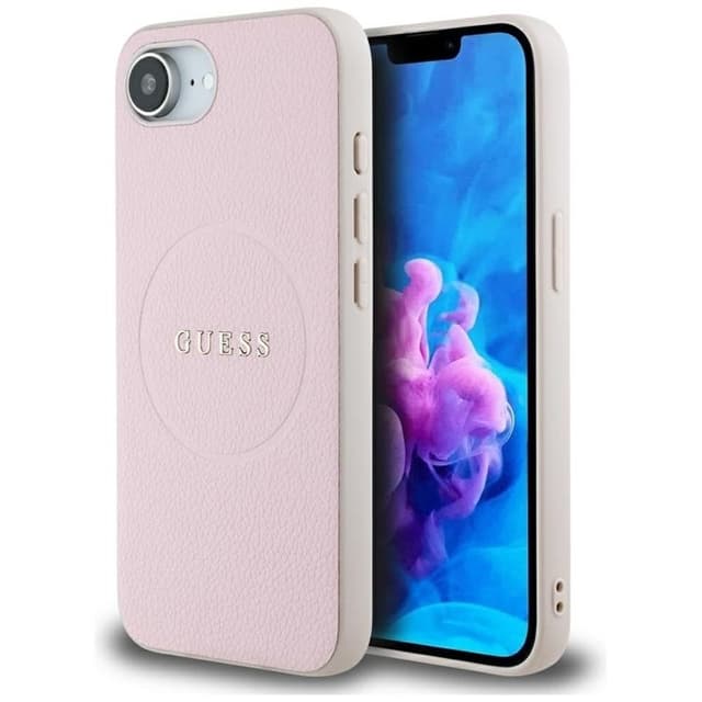 Guess Mobilskal till iPhone 16e MagSafe Grained Ring - Rosa