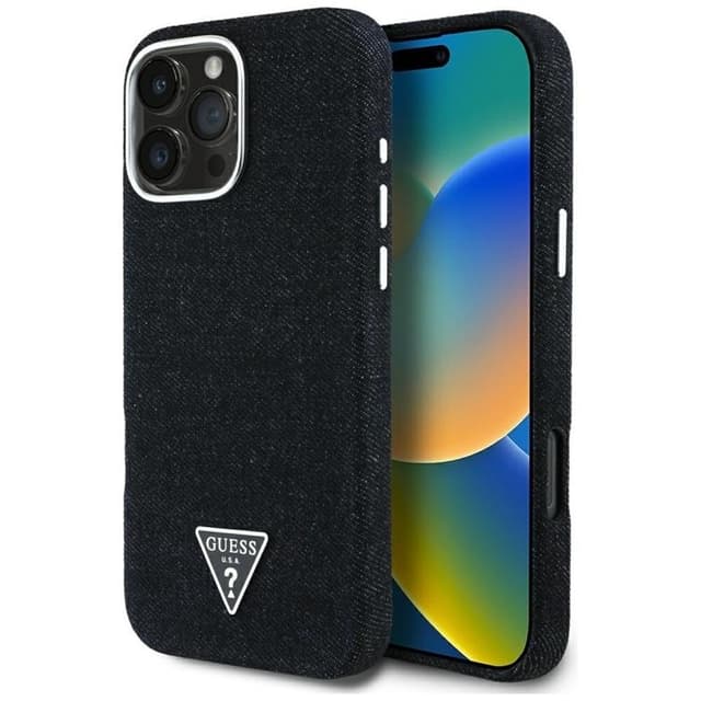 Guess iPhone 16 Pro MagSafe Denim Trekanttelefon Taske - Sort
