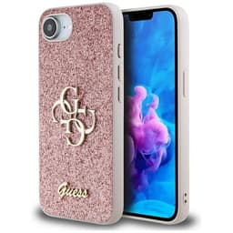 Guess Mobilskal till iPhone 16e Fixed Glitter Big 4G - Rosa
