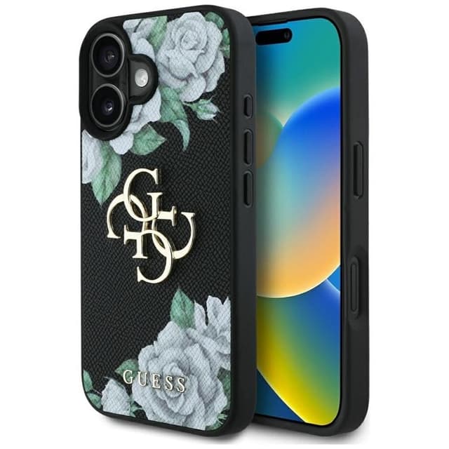 Guess Mobilskal till iPhone 16 Grained Roses Big 4G logo - Svart