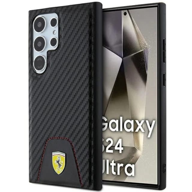 Ferrari Mobilskal till Galaxy S24 Ultra Carbon Stitched Bottom - Svart