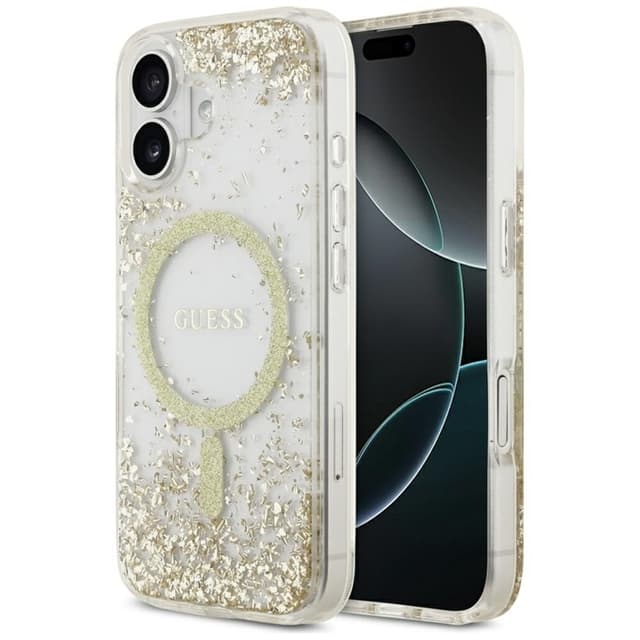 Guess Mobilskal till iPhone 17 Magsafe Resin Bottom Glitter