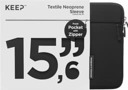 KEEP 15,6" etui til bærbar PC i ribbet fløyel med lomme (sort)