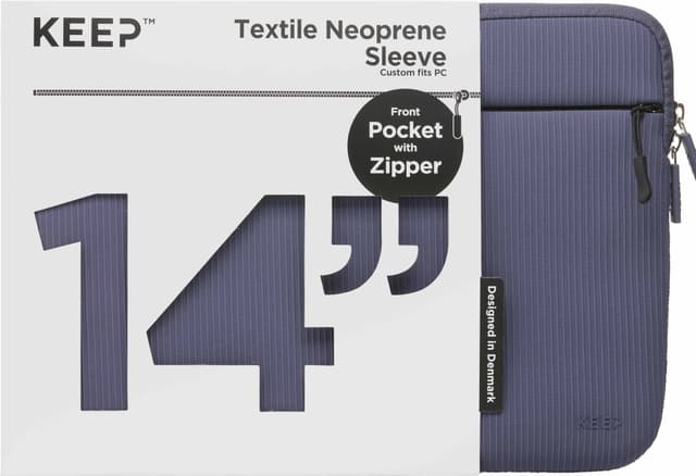 KEEP 14" laptop sleeve i ribbet fløjl med lomme (blåbær)