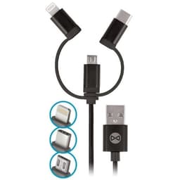 Forever 3in1 nylon microUSB + Lightning + USB typ-C Svart