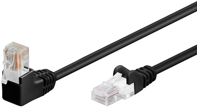 Netværkskabel CAT 5e vinklet 1x 90°, U/UTP, sort, 1 m