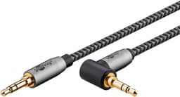 Goobay Ljudanslutningskabel AUX, 3,5 mm stereo, 90°, 2 m, Sharkskin Grey Pawl 3,5 mm plugg (3-stift, Stereo) > Pawl 3,5 mm plugg (3-stift, stereo) 90 °