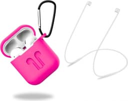 Silikoninen suojakotelo, jossa kuulokehihna ja riipus Apple Airpodsille, vaaleanpunainen