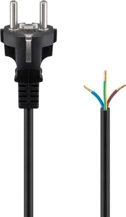 Goobay Kabel för skyddskontakt för montering, 1,5 m, svart stickkontakt med skyddsjord (typ F, CEE 7/7) > lösa kabeländar