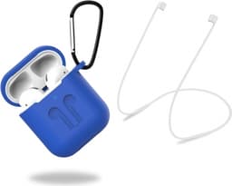 Silikoninen suojakotelo, jossa kuulokehihna ja riipus Apple Airpodsille, sininen