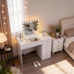Sminkbord med LED-ljus och smart Sminkspegel – 8 lådor Justerbar ljusstyrka och färgtemperatur – Modernt minimalistiskt sminkbord – 120x55x81 cm Vit