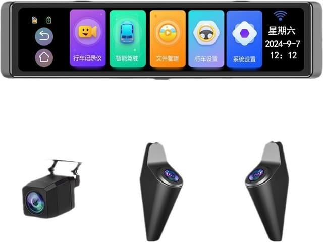 12"" kamera fyrkanalig inspelning 360 grader dödvinkeldetektering ADAS 4K dashcam