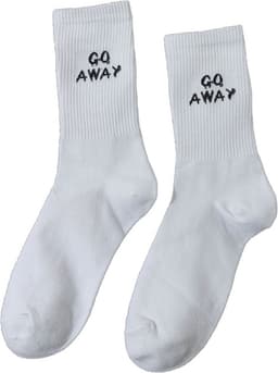 Sjove sokker i bomuld, hvide, 1 par streetstyle broderi på læggen - GO AWAY