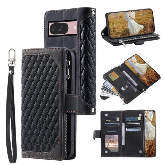 Til Google Pixel 10 Pro / 10 / 9 Pro / 9 Zipper Wallet Case Rhombus Telefoncover