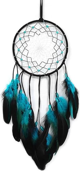 Dream Catcher Blå fjærhengende dekor Vindklokkeveggpynt LED - lysstripe