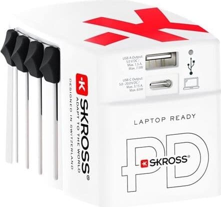 Skross World rejseadapter med 65W USB + USB-C