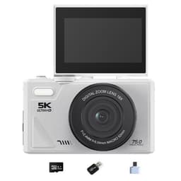 Hvidt digitalkamera med 64 GB kort, Type-C adapter og USB-læser - 5K video og 75MP fotos