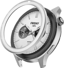 Klokkeramme i rustfritt stål for Xiaomi Watch S4/S3 Dobbel tidssone sølv-hvit